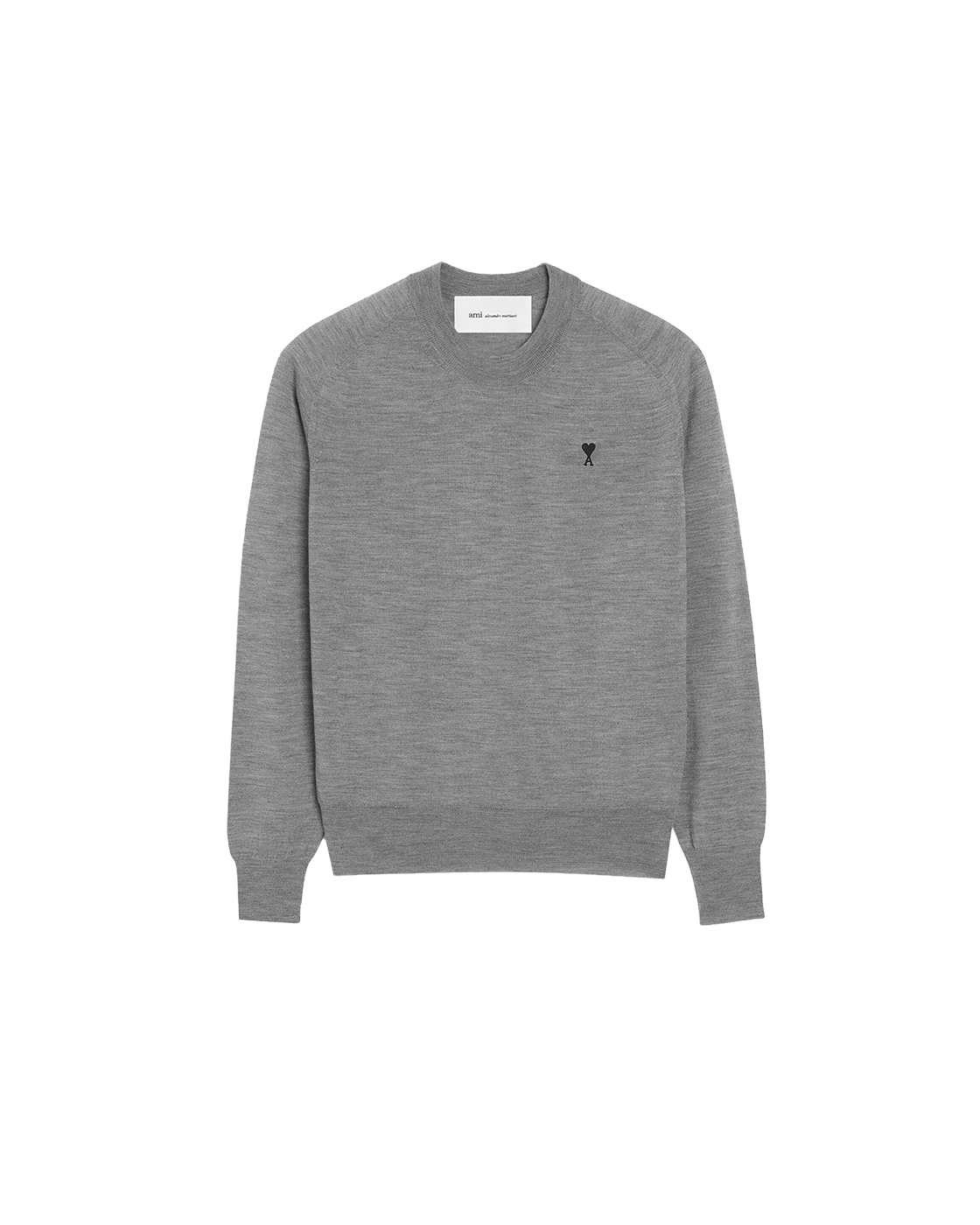 AMI Paris Ami de Cœur Fine Knit Small Logo Crewneck Sweater — Grey / Black — front view