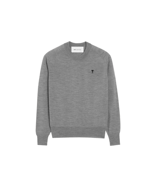 AMI Paris Ami de Cœur Fine Knit Small Logo Crewneck Sweater — Grey / Black — front view