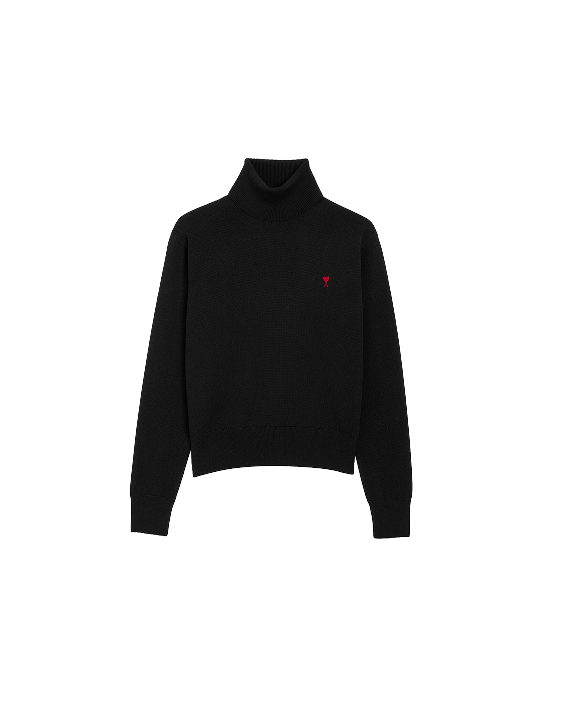 AMI Paris Ami de Cœur Small Logo Turtleneck Sweater — Black / Red — front view