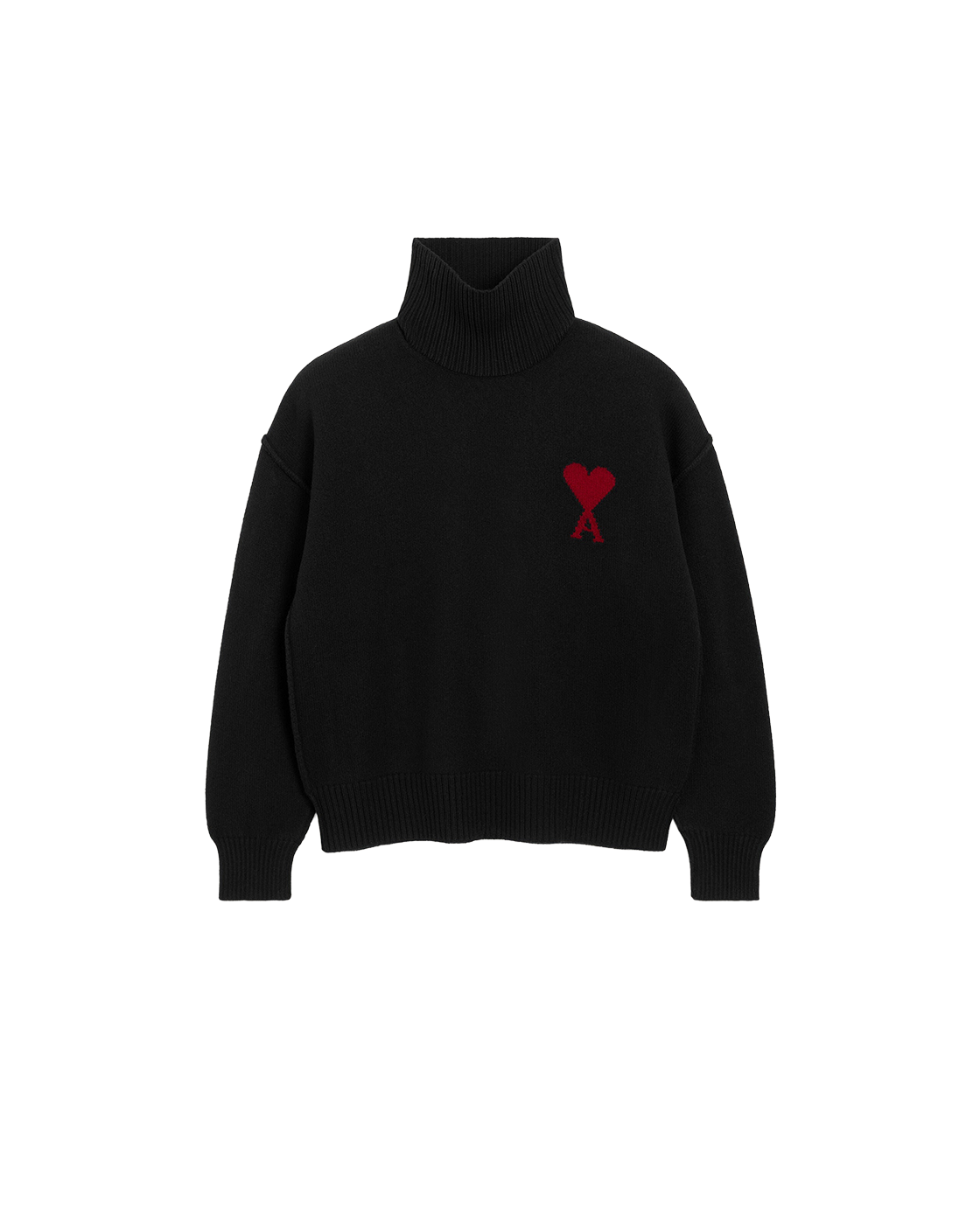AMI Paris Ami de Cœur Large Logo Funnel Neck Sweater — Black / Red — front view
