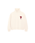 AMI Paris Ami de Cœur Large Logo Funnel Neck Sweater — Ecru / Red — front view