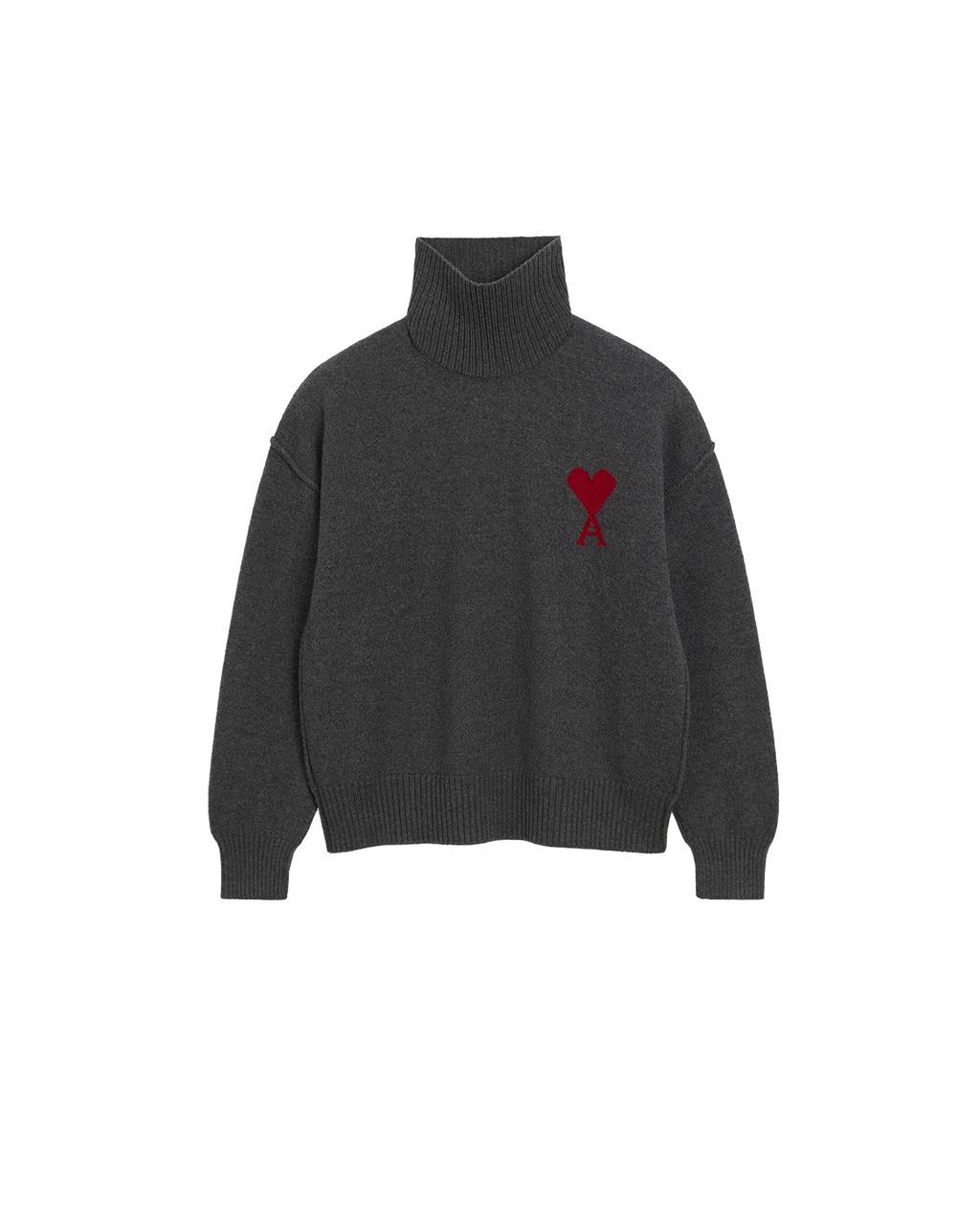 AMI Paris Ami de Cœur Large Logo Funnel Neck Sweater — Charcoal / Red — front view