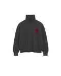 AMI Paris Ami de Cœur Large Logo Funnel Neck Sweater — Charcoal / Red — front view