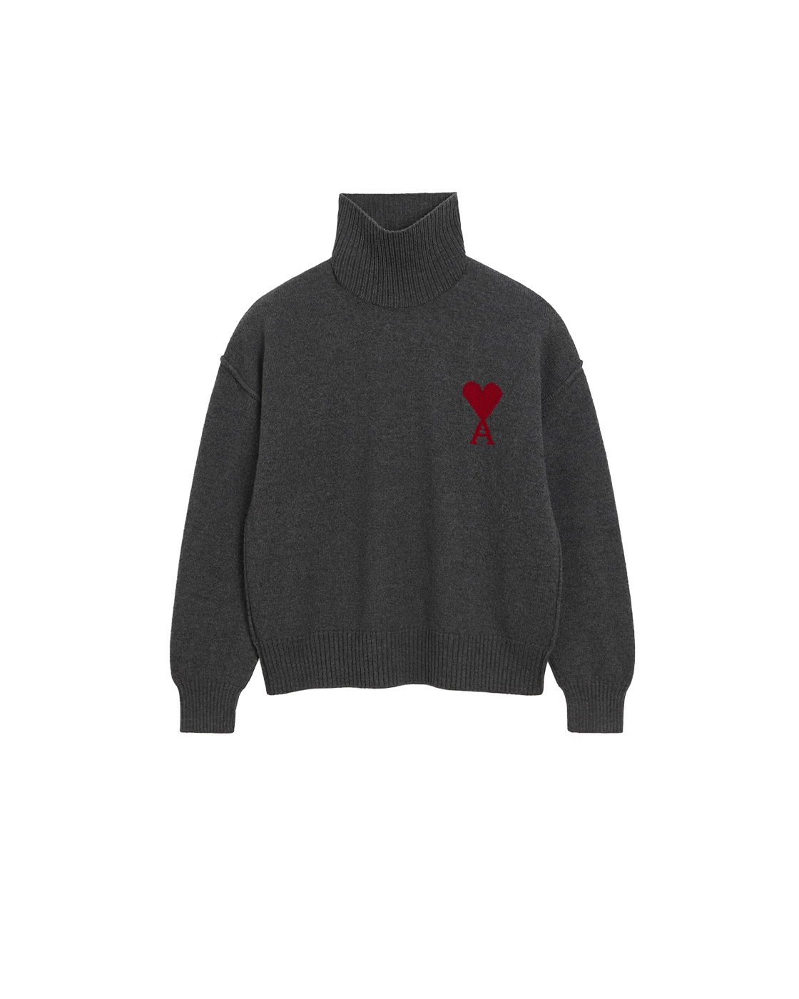 AMI Paris Ami de Cœur Large Logo Funnel Neck Sweater — Charcoal / Red — front view