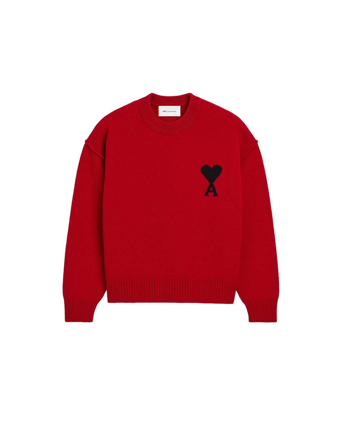 AMI Paris Ami de Cœur Large Logo Crewneck Sweater — Red / Black — front view