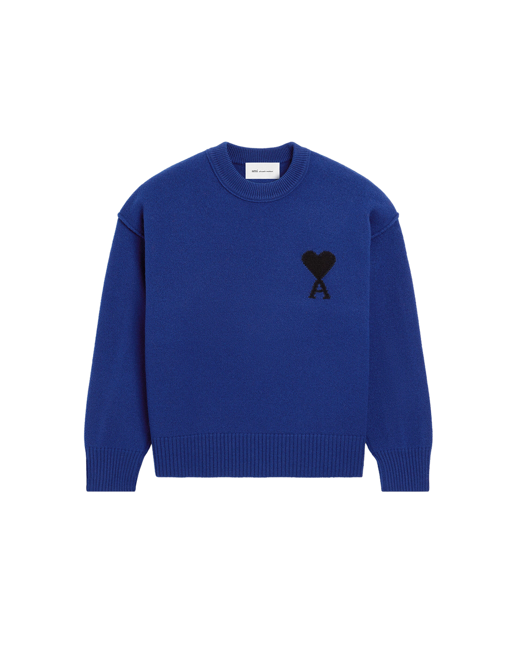 AMI Paris Ami de Cœur Large Logo Crewneck Sweater — Royal Blue / Black — front view