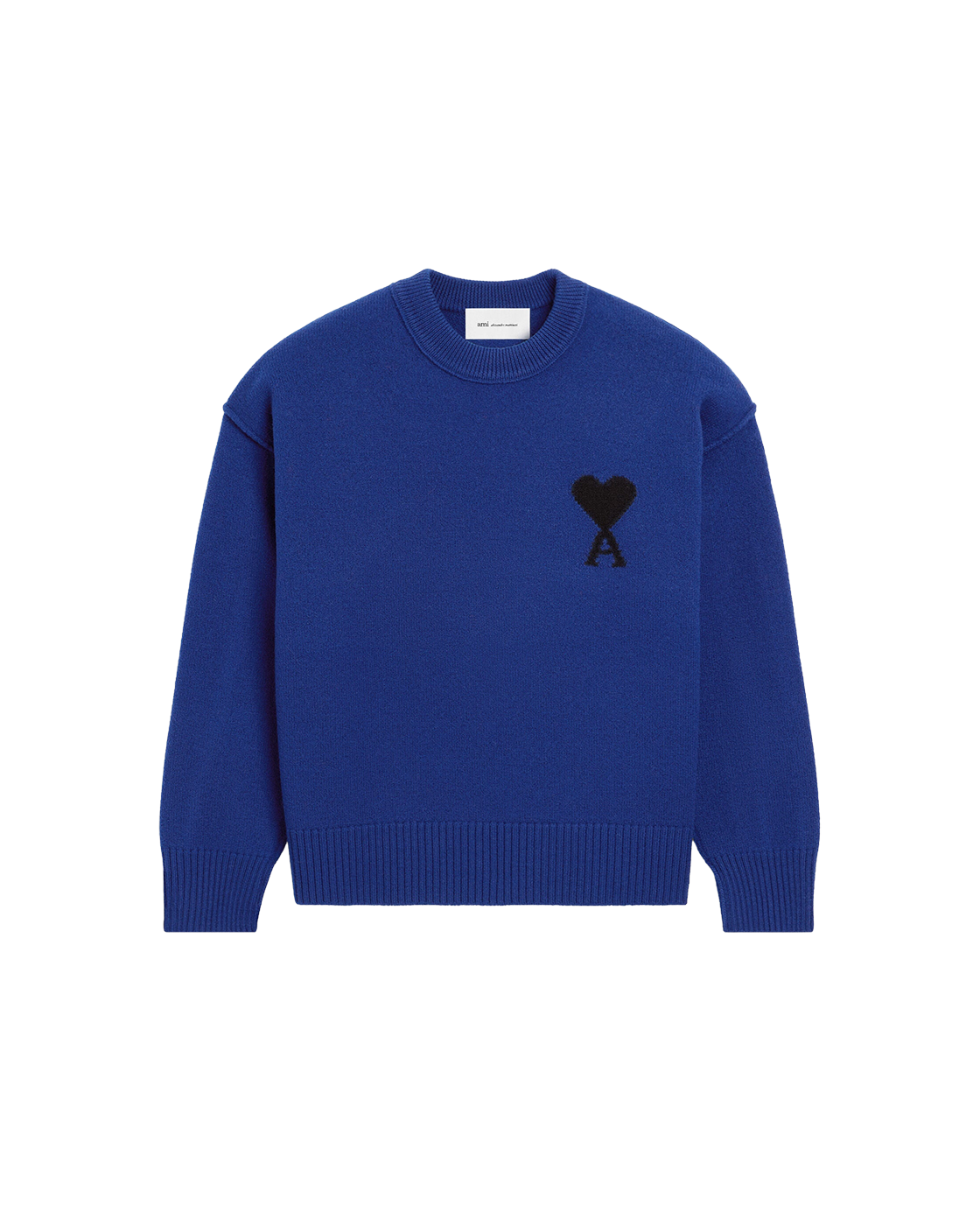 AMI Paris Ami de Cœur Large Logo Crewneck Sweater — Royal Blue / Black — front view