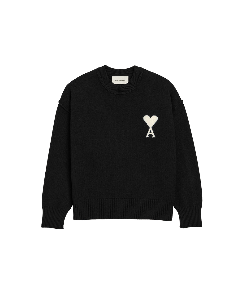 AMI Paris Ami de Cœur Large Logo Crewneck Sweater — Black / Ivory — front view