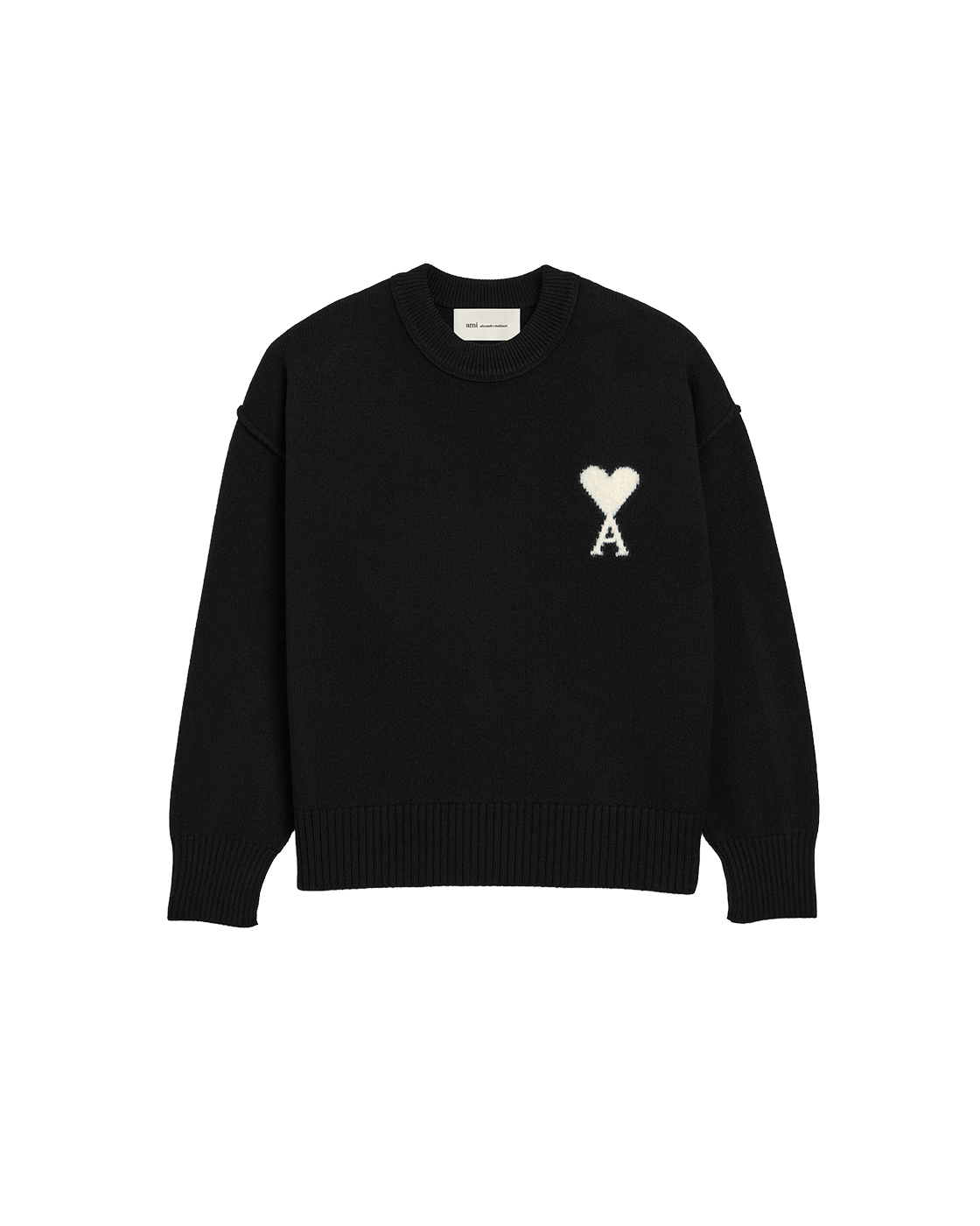 AMI Paris Ami de Cœur Large Logo Crewneck Sweater — Black / Ivory — front view