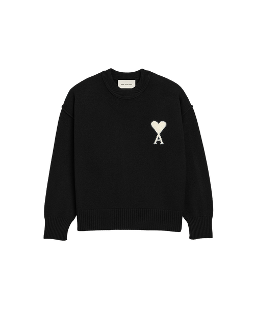 AMI Paris Ami de Cœur Large Logo Crewneck Sweater — Black / Ivory — front view