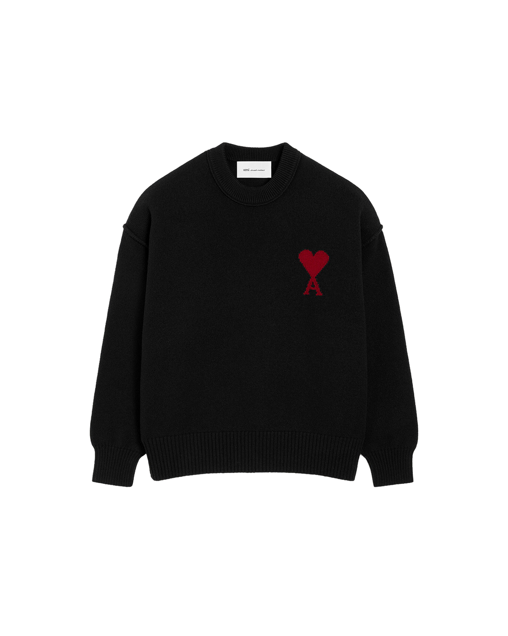 AMI Paris Ami de Cœur Large Logo Crewneck Sweater — Black / Red — front view