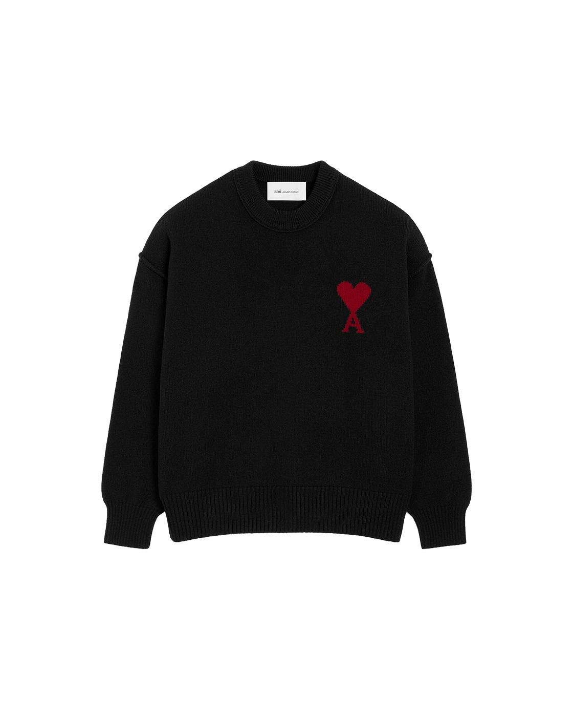 AMI Paris Ami de Cœur Large Logo Crewneck Sweater — Black / Red — front view