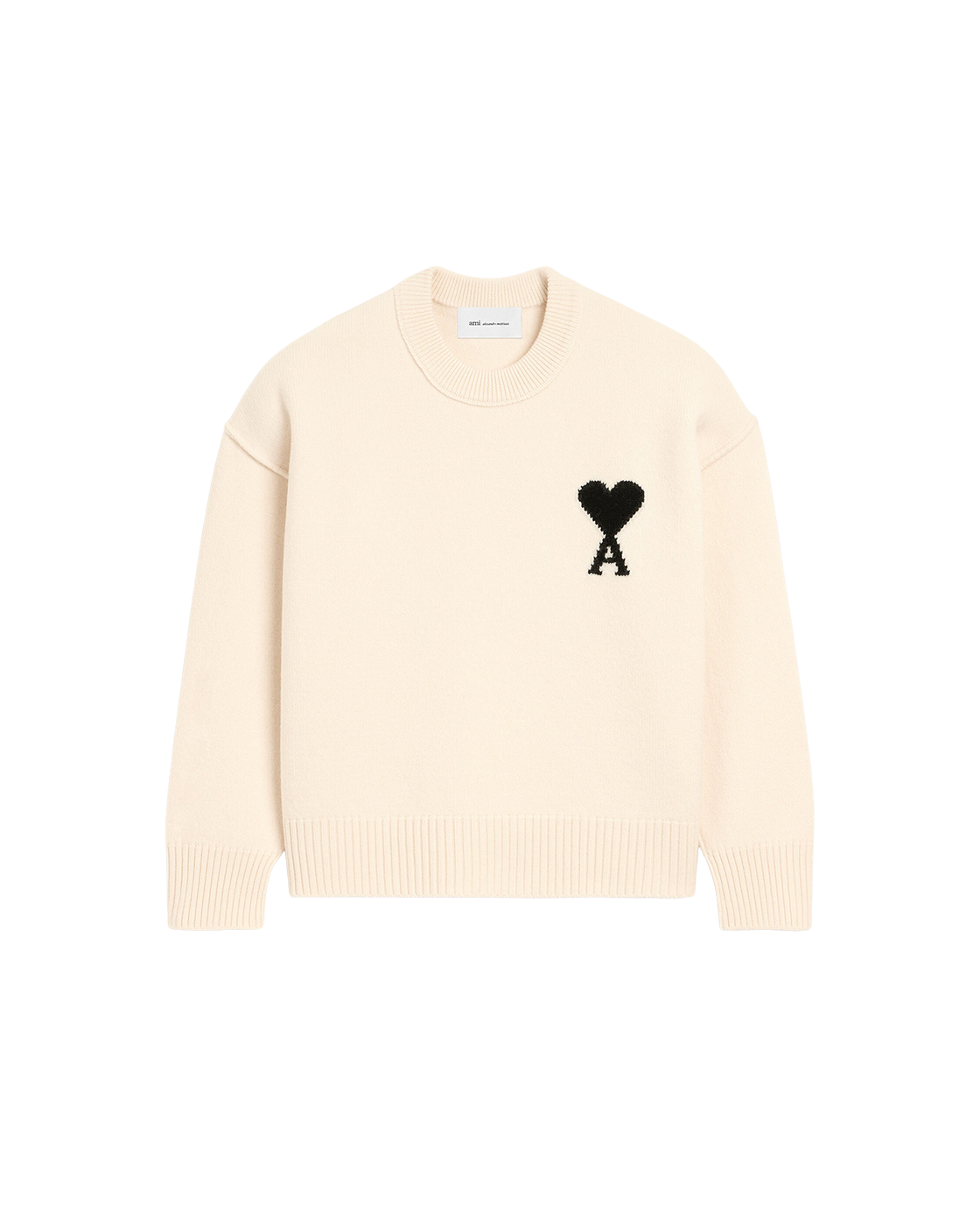 AMI Paris Ami de Cœur Large Logo Crewneck Sweater — Ivory / Black — front view