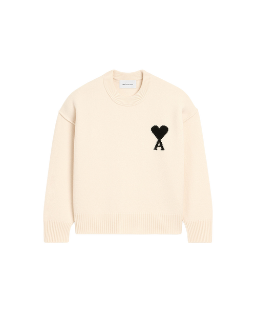 AMI Paris Ami de Cœur Large Logo Crewneck Sweater — Ivory / Black — front view