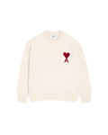 AMI Paris Ami de Cœur Large Logo Crewneck Sweater — Ecru / Red — front view