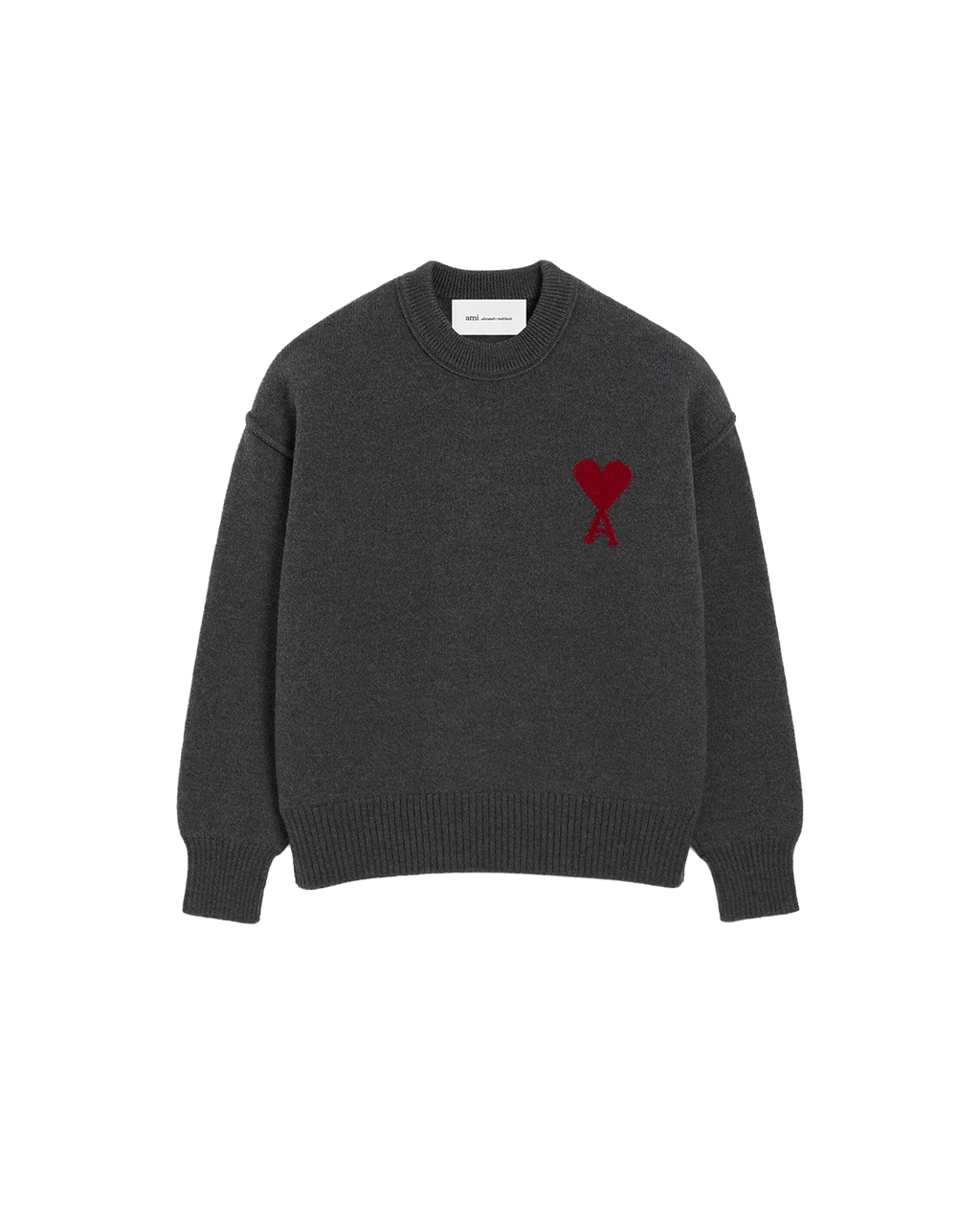 AMI Paris Ami de Cœur Large Logo Crewneck Sweater — Charcoal / Red — front view