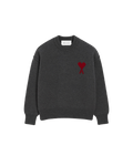 AMI Paris Ami de Cœur Large Logo Crewneck Sweater — Charcoal / Red — front view