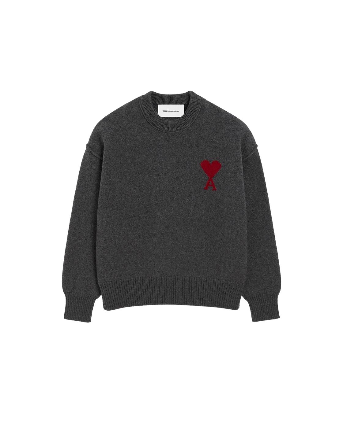 AMI Paris Ami de Cœur Large Logo Crewneck Sweater — Charcoal / Red — front view