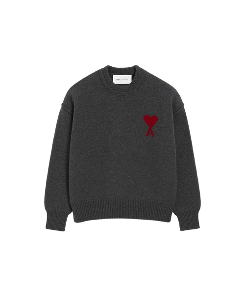 AMI Paris Ami de Cœur Large Logo Crewneck Sweater — Charcoal / Red — front view