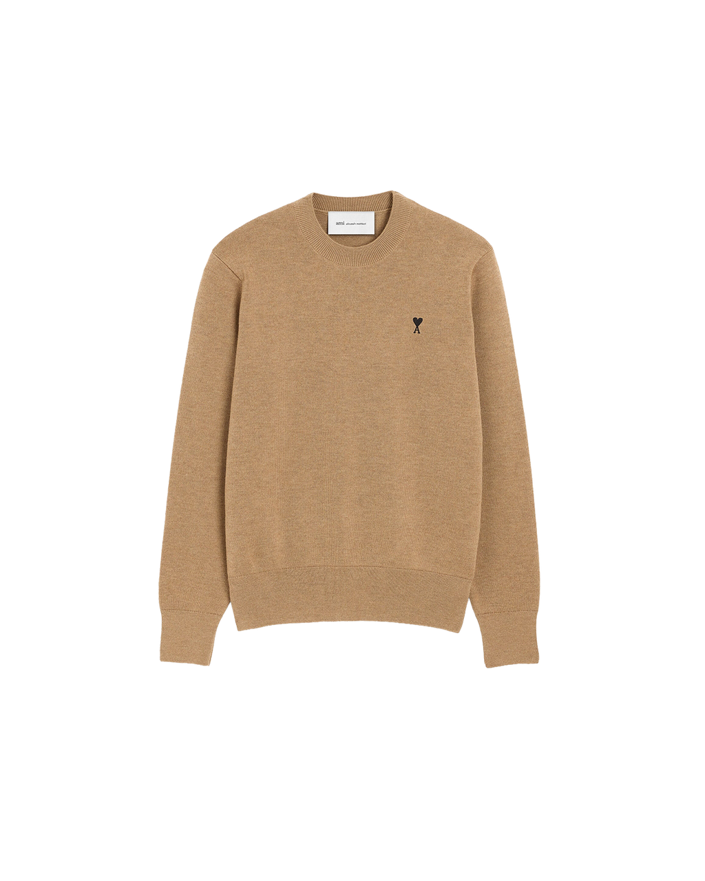 AMI Paris Ami de Cœur Small Logo Crewneck Sweater — Camel / Black — front view