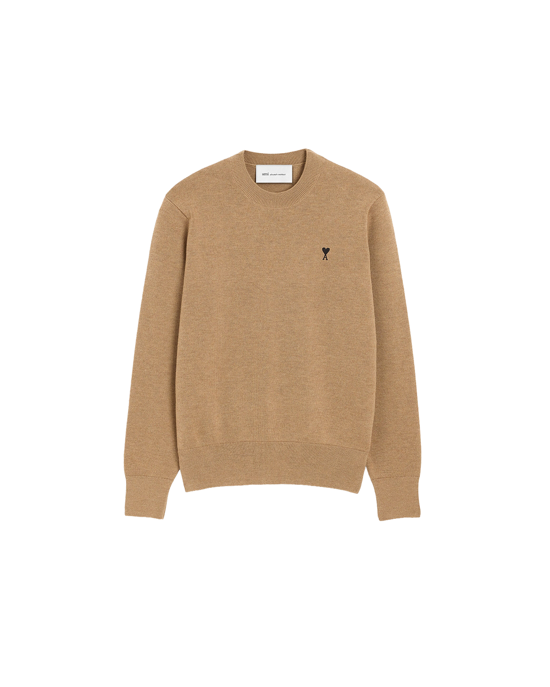 AMI Paris Ami de Cœur Small Logo Crewneck Sweater — Camel / Black — front view