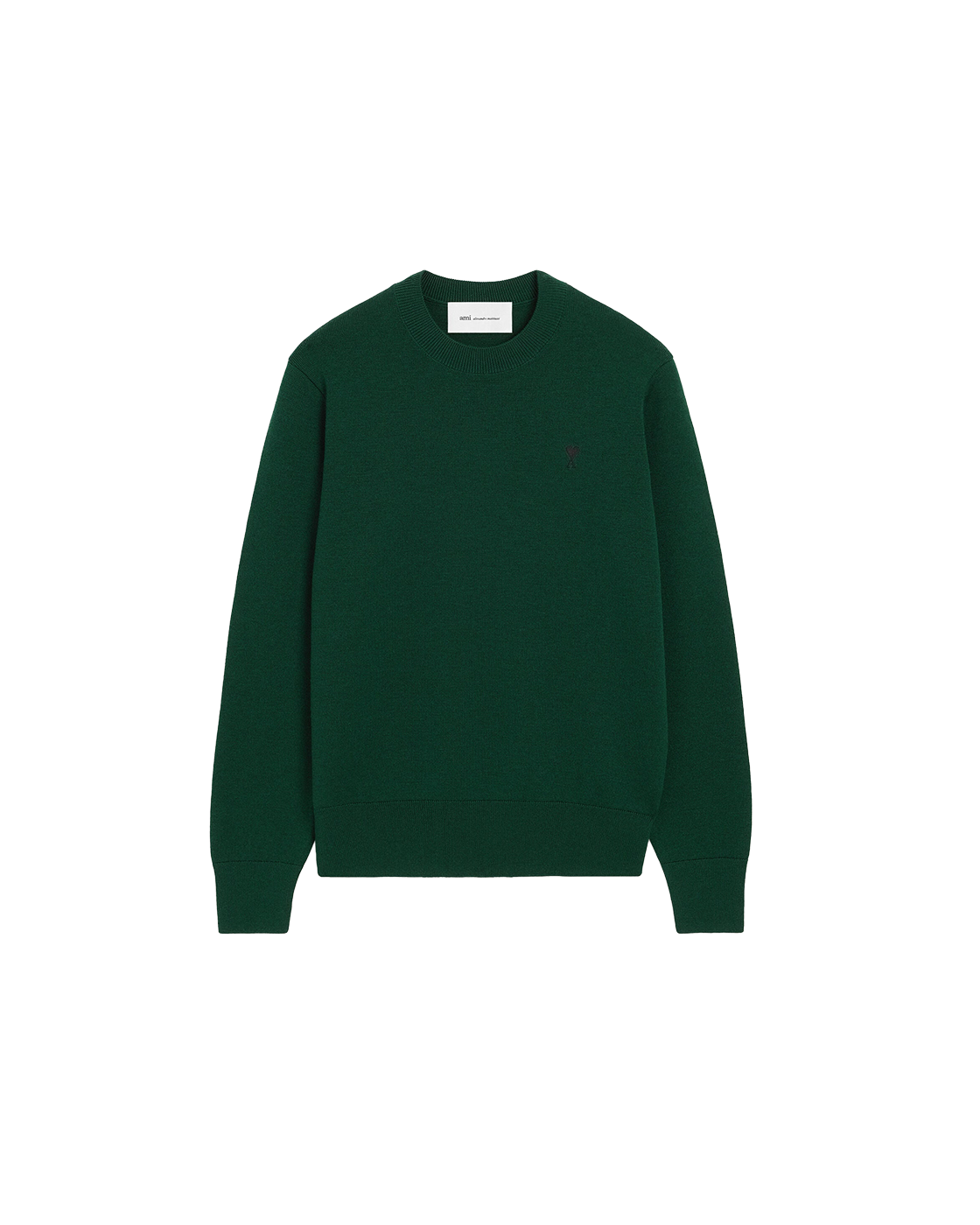 AMI Paris Ami de Cœur Small Logo Crewneck Sweater — Forest Green / Tonal — front view