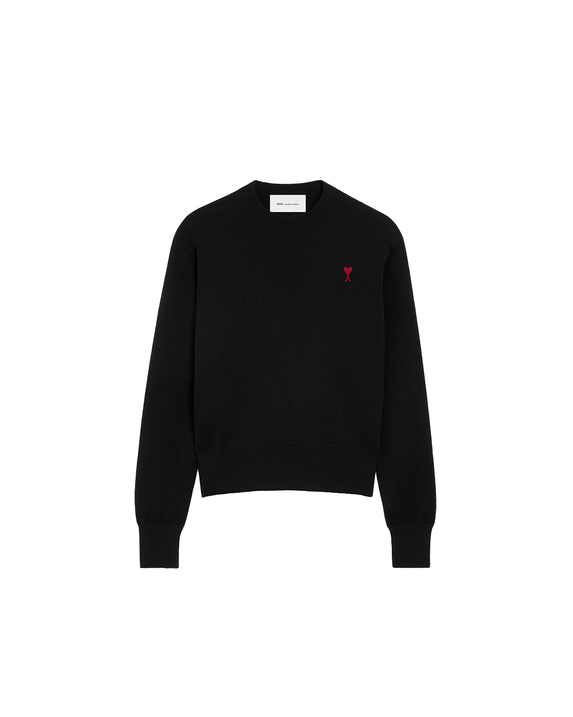 AMI Paris Ami de Cœur Small Logo Crewneck Sweater — Black / Red — front view