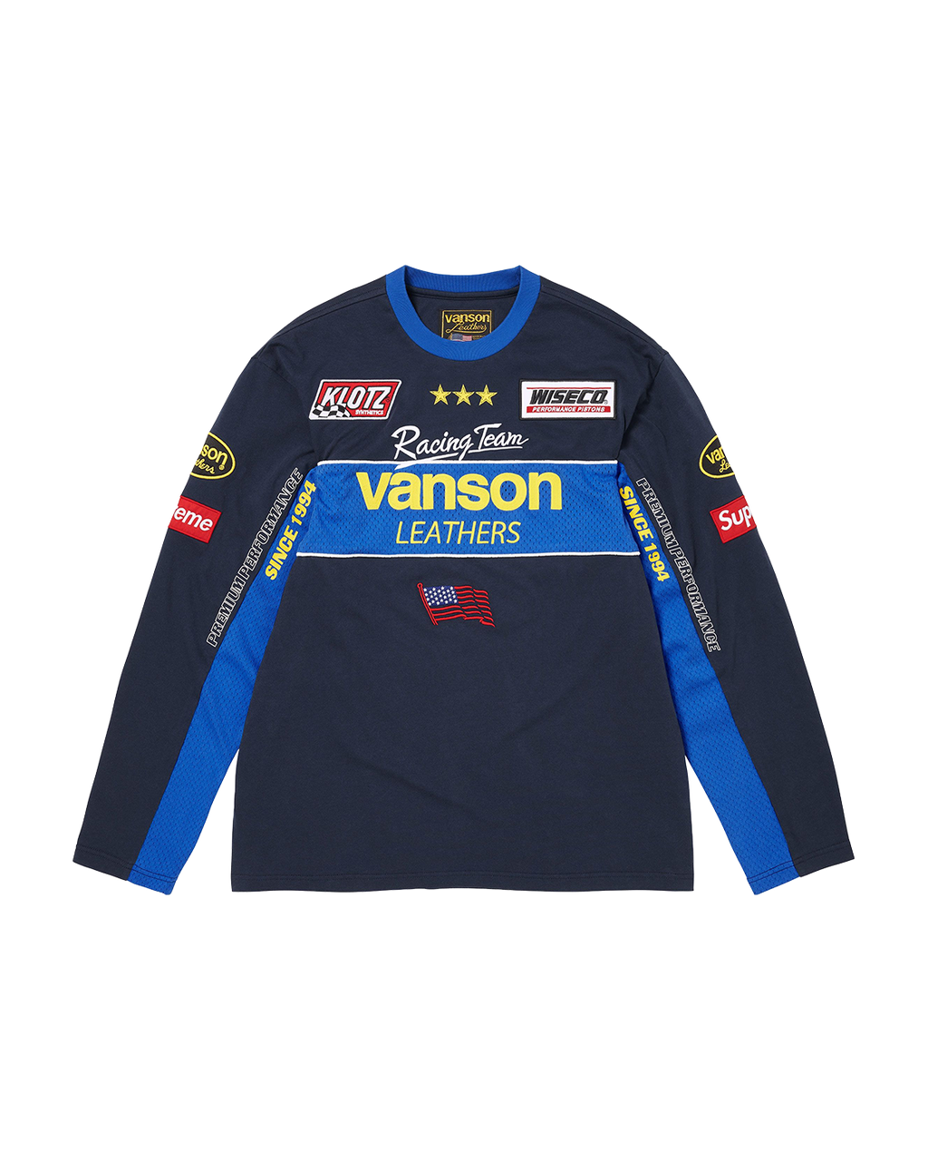 Supreme Vanson Leathers Long Sleeve Top — Navy — front view