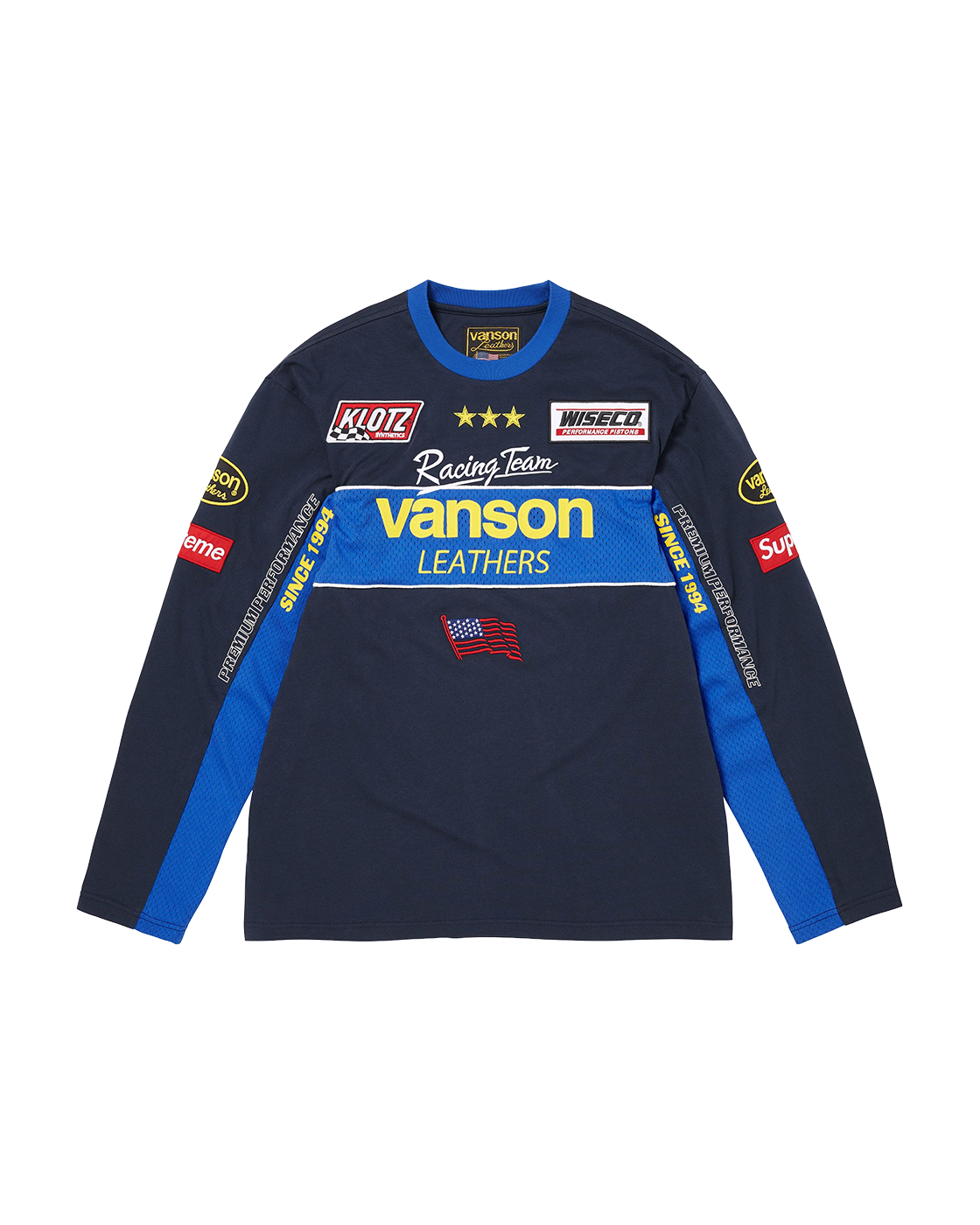Supreme Vanson Leathers Long Sleeve Top — Navy — front view