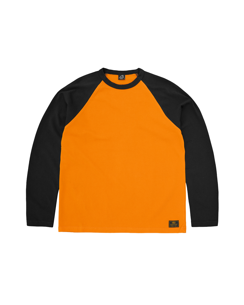 CORTEIZ Stencil Raglan Long Sleeve — Orange/Black — front view