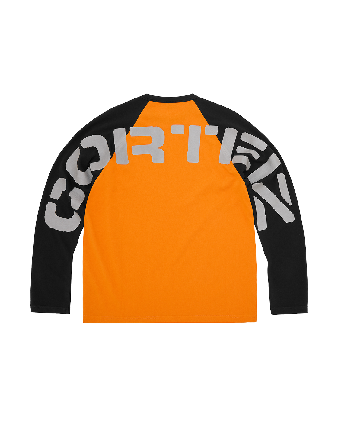 CORTEIZ Stencil Raglan Long Sleeve — Orange/Black — back view