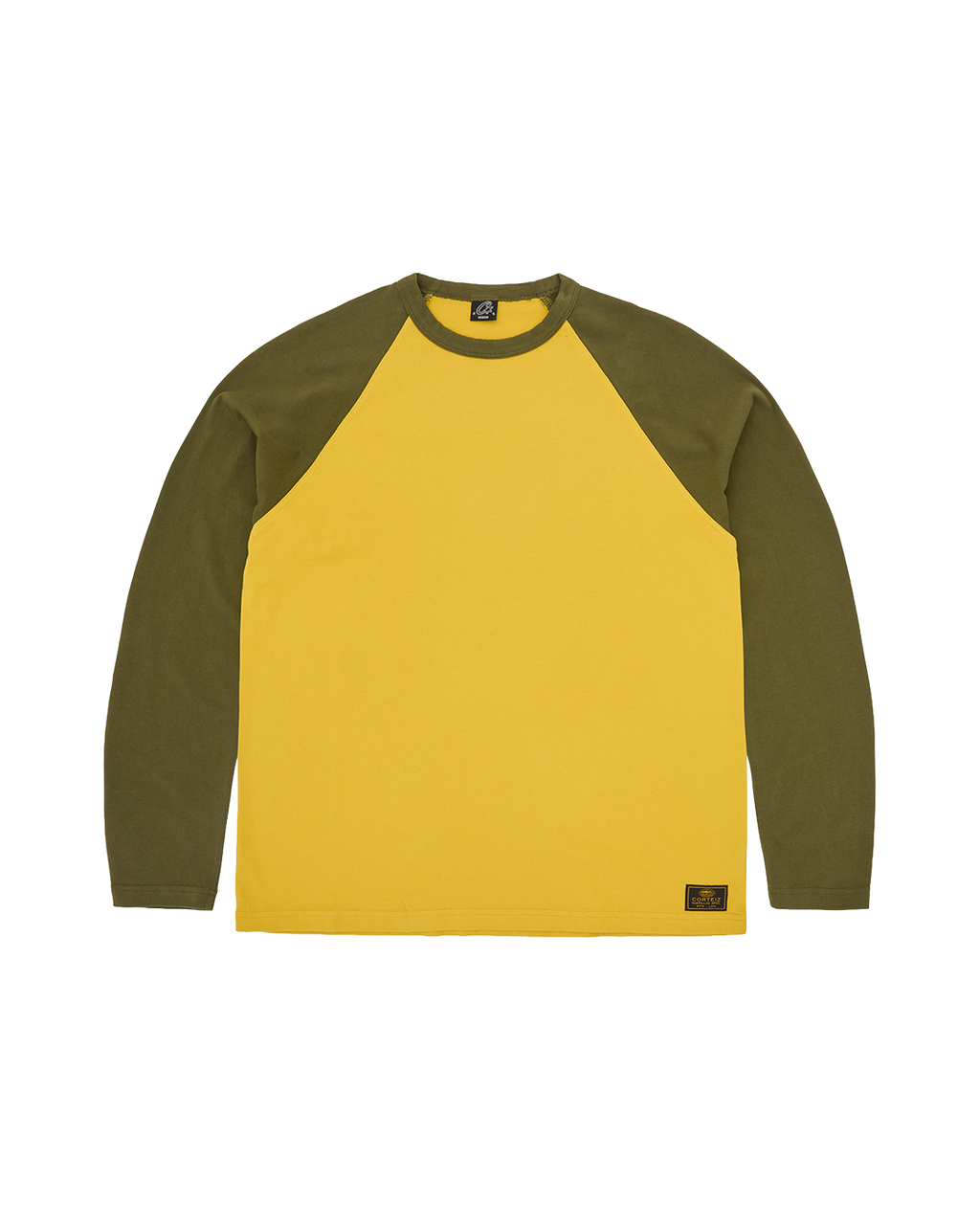 CORTEIZ Stencil Raglan Long Sleeve — Gold/Olive — front view