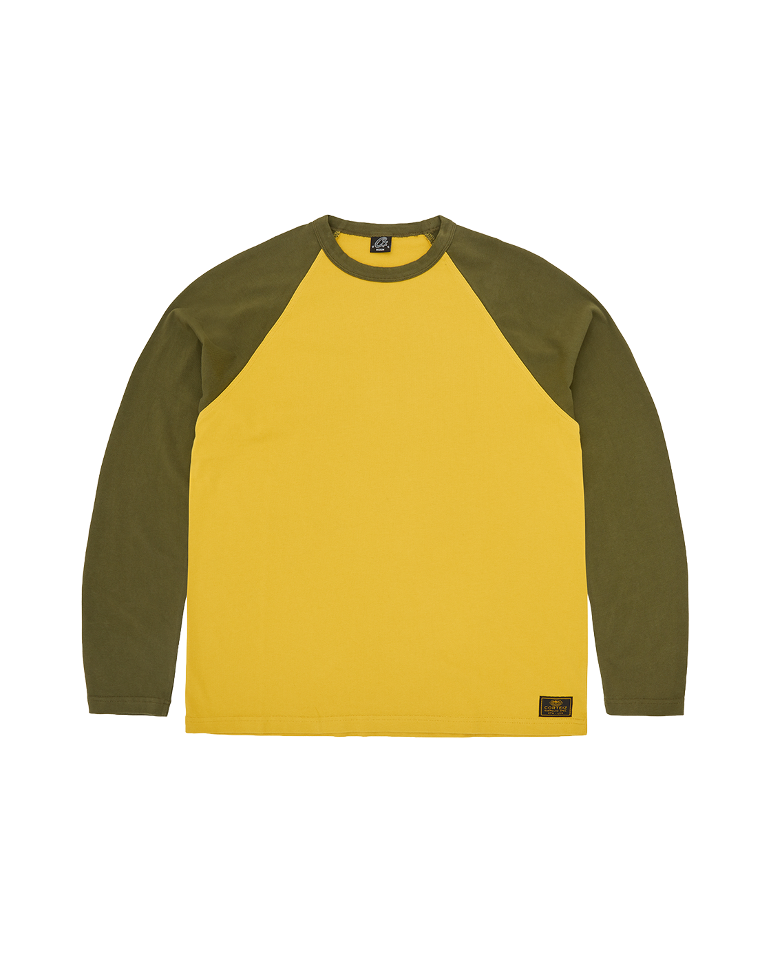 CORTEIZ Stencil Raglan Long Sleeve — Gold/Olive — front view