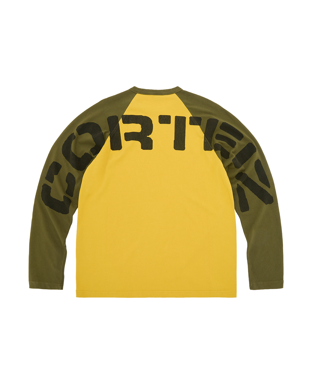 CORTEIZ Stencil Raglan Long Sleeve — Gold/Olive — back view