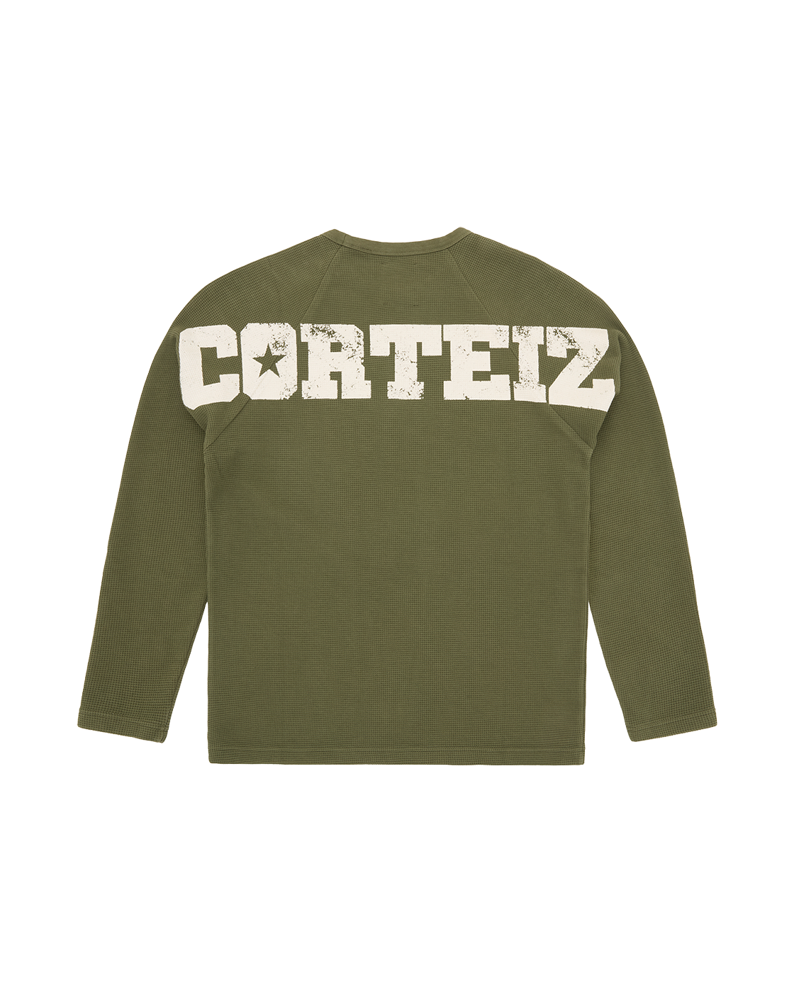 CORTEIZ Star Raglan Waffle Thermal Long Sleeve — Olive — back view