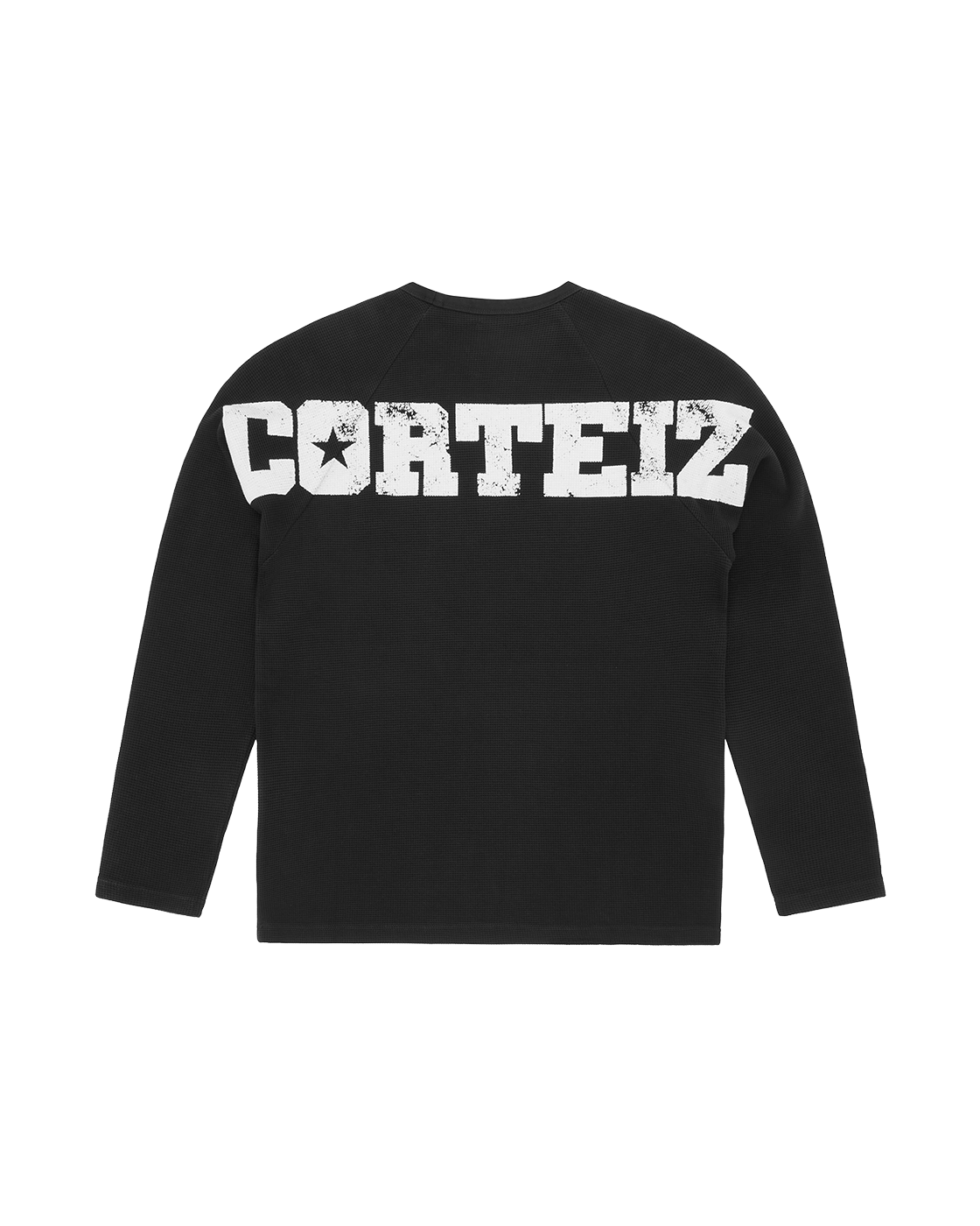 CORTEIZ Star Raglan Waffle Thermal Long Sleeve — Black — back view