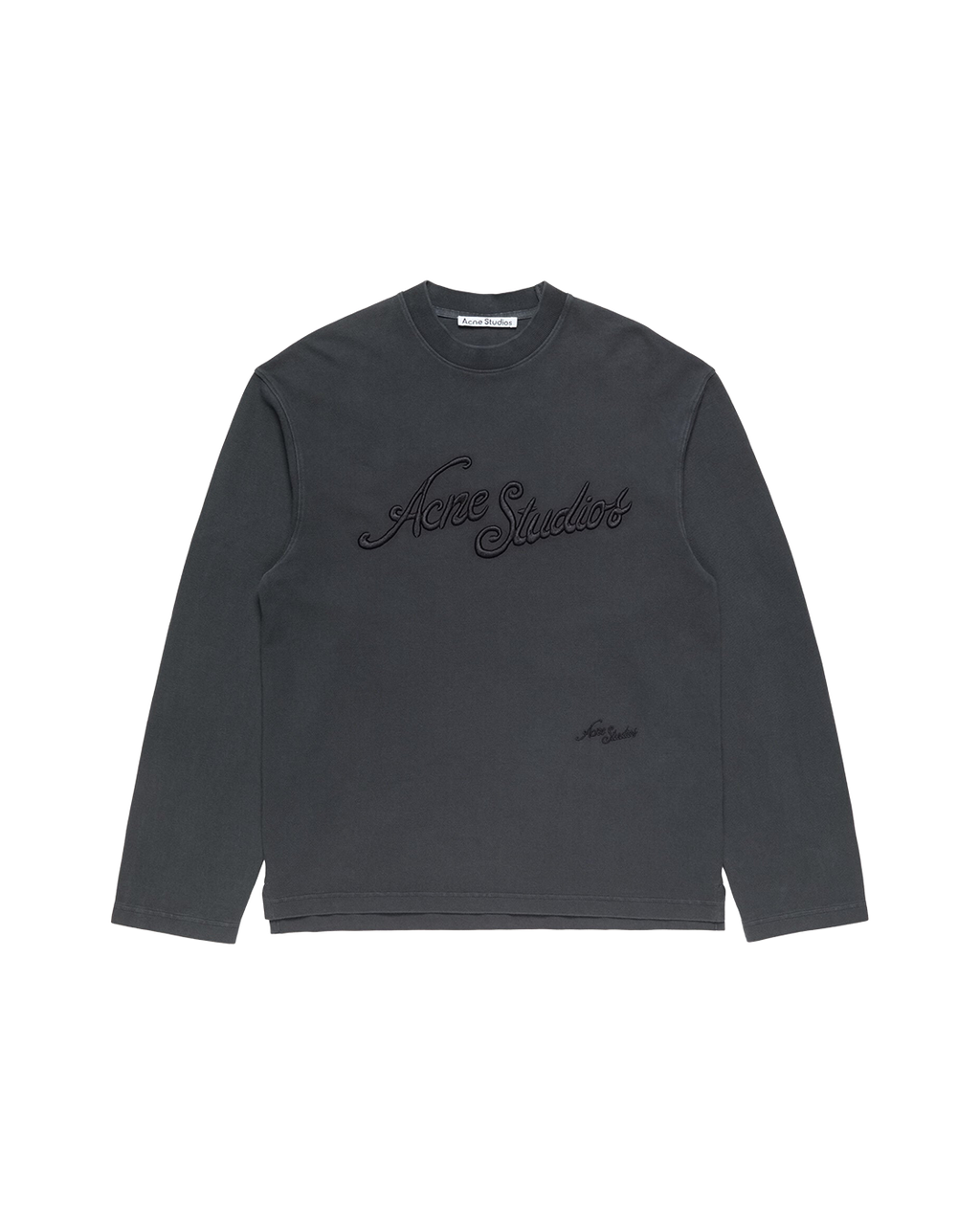 ACNE STUDIOS 3D EMBROIDERED LOGO LONG-SLEEVE T-SHIRT — FADED BLACK — front view