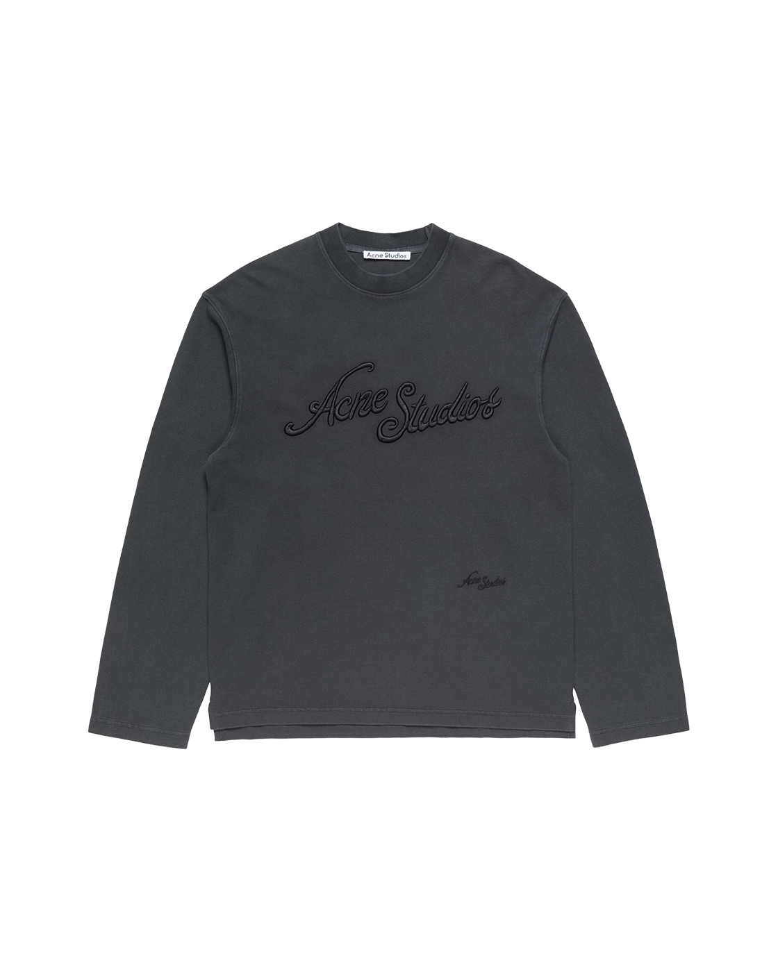 ACNE STUDIOS 3D EMBROIDERED LOGO LONG-SLEEVE T-SHIRT — FADED BLACK — front view