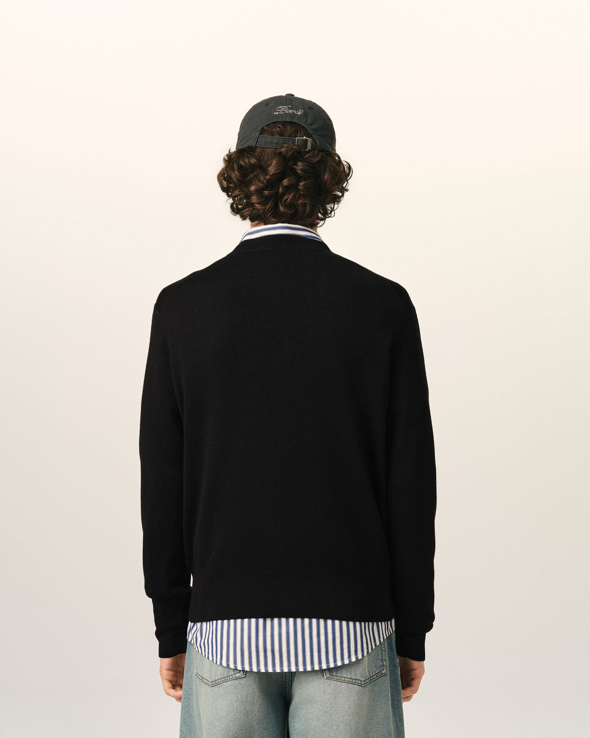 AMI Paris Ami de Cœur Small Logo Crewneck Sweater — Black / Red — styled back view