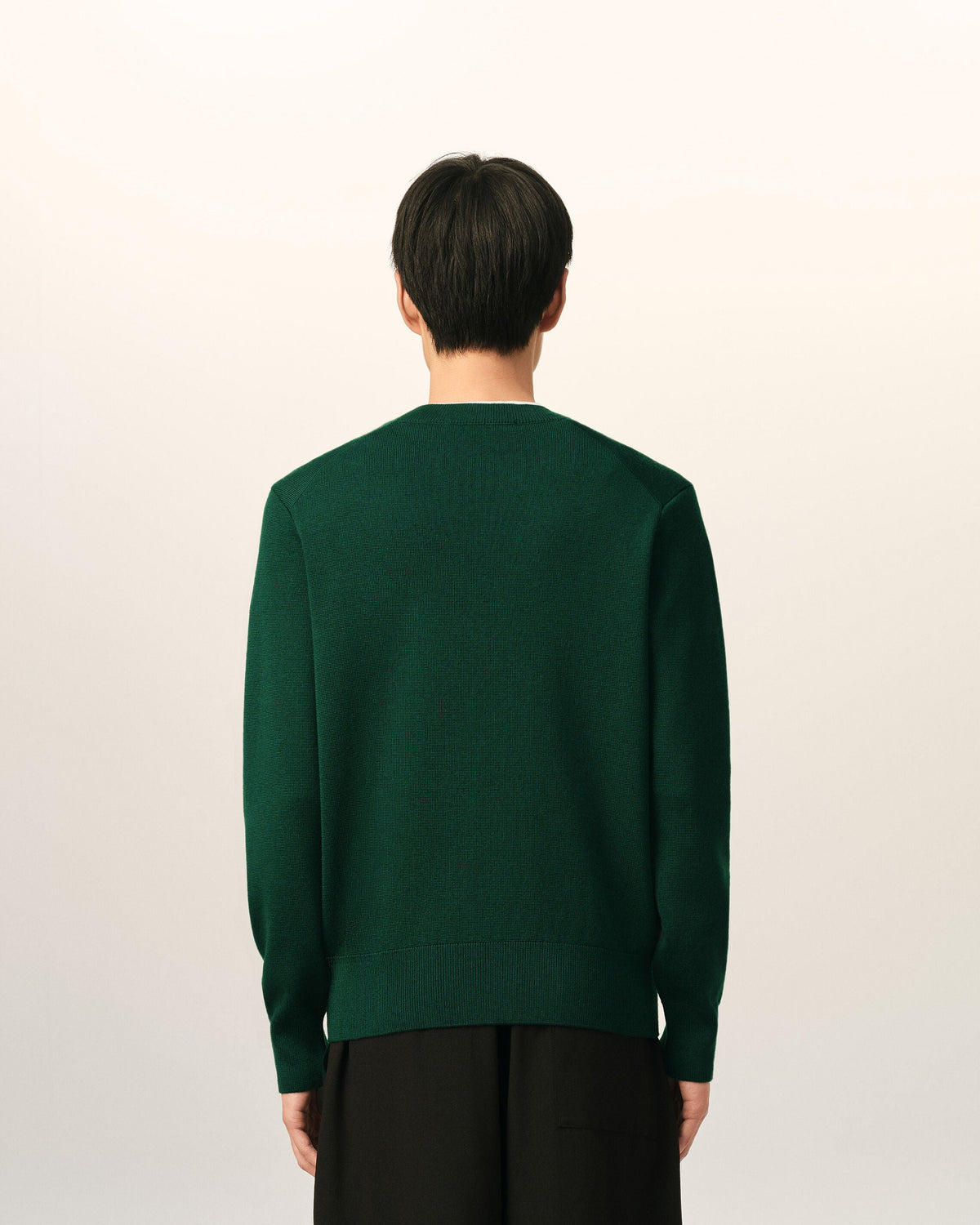 AMI Paris Ami de Cœur Small Logo Crewneck Sweater — Forest Green / Tonal — styled back view