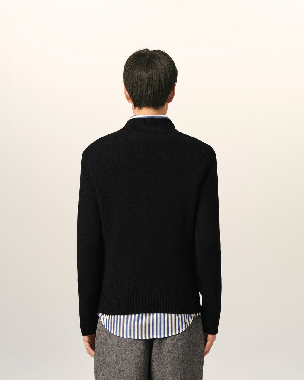 AMI Paris Ami de Cœur Fine Knit Small Logo Crewneck Sweater — Black / Tonal — styled back view