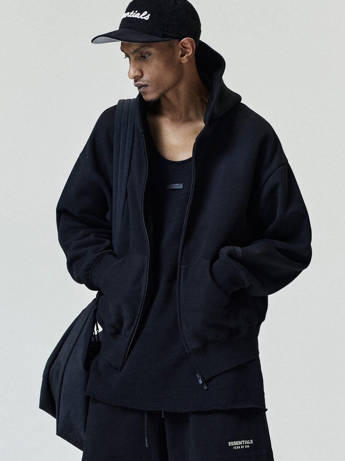 essentials fw26 classic zip-up hoodie — black — product view 3