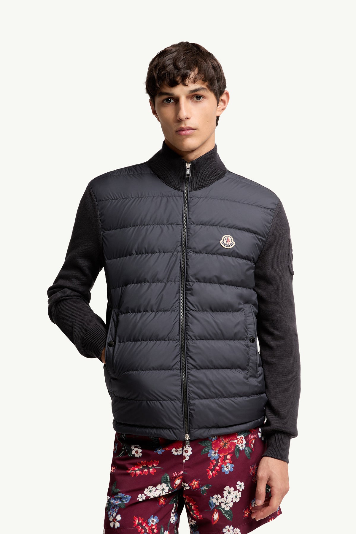 Moncler Padded Zip-Up Cotton Cardigan — Navy — gallery 3