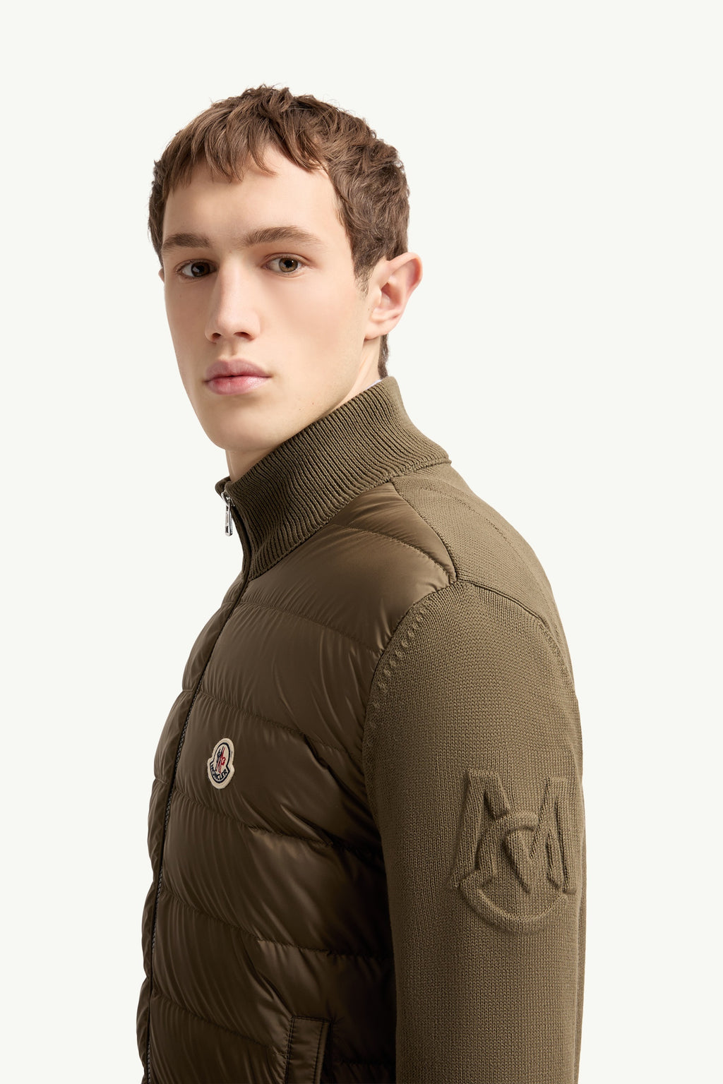 Moncler Padded Zip-Up Cotton Cardigan — Olive — gallery 2