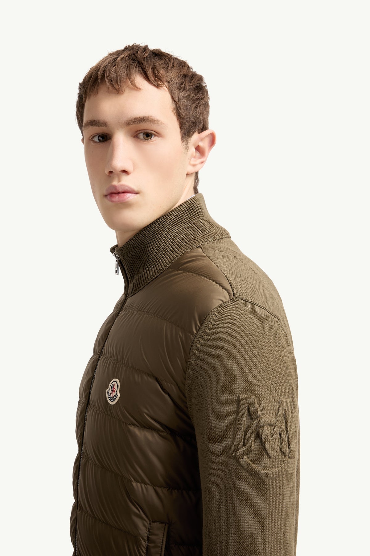 Moncler Padded Zip-Up Cotton Cardigan — Olive — gallery 2