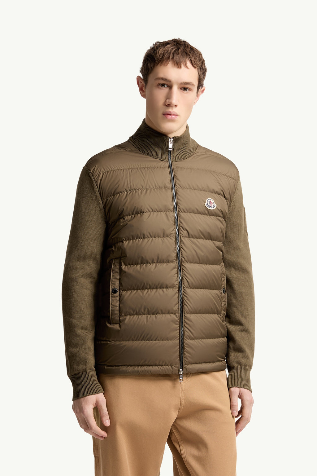 Moncler Padded Zip-Up Cotton Cardigan — Olive — gallery 3