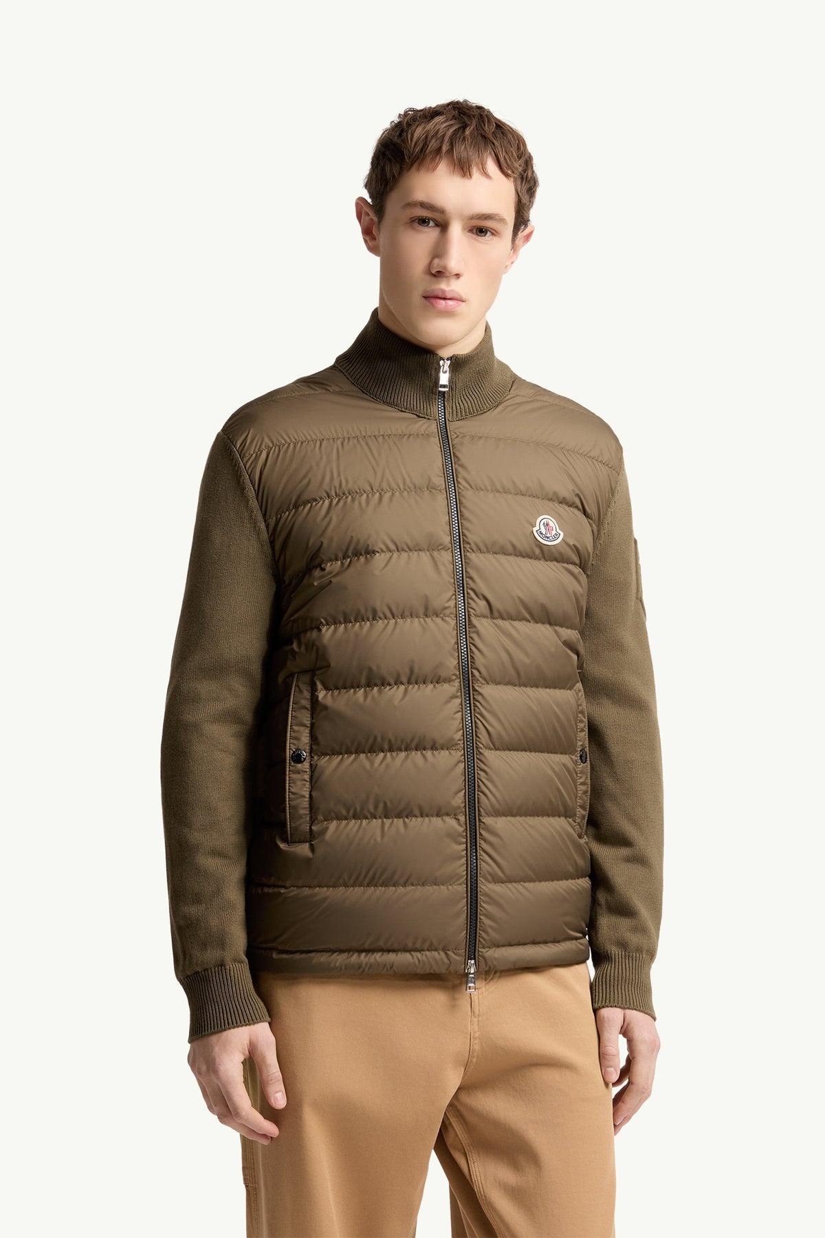 Moncler Padded Zip-Up Cotton Cardigan — Olive — gallery 3