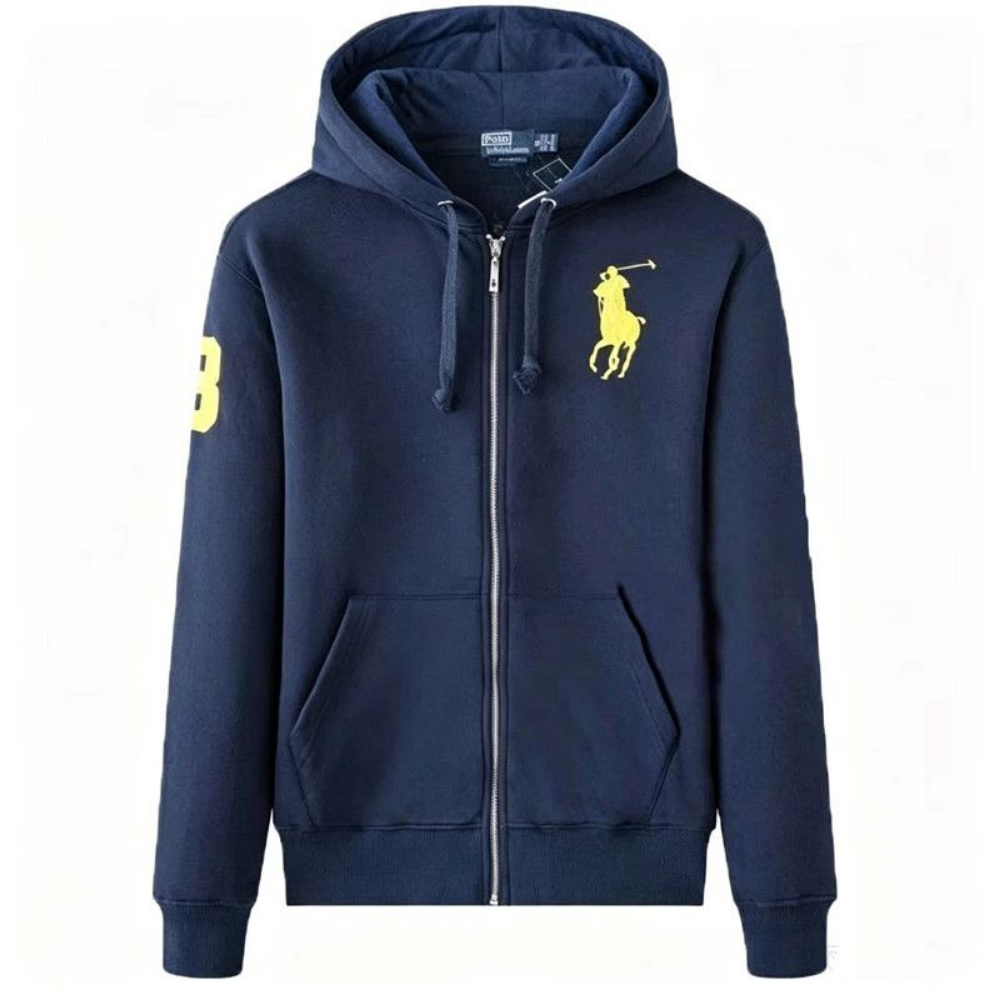 Polo Ralph Lauren Big Pony Full-Zip Hoodie — Navy / Yellow Logo — Front