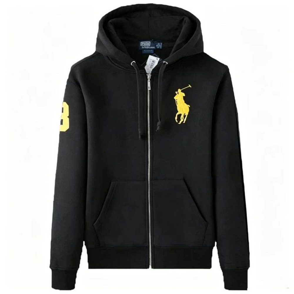 Polo Ralph Lauren Big Pony Full-Zip Hoodie — Black / Yellow Logo — Front