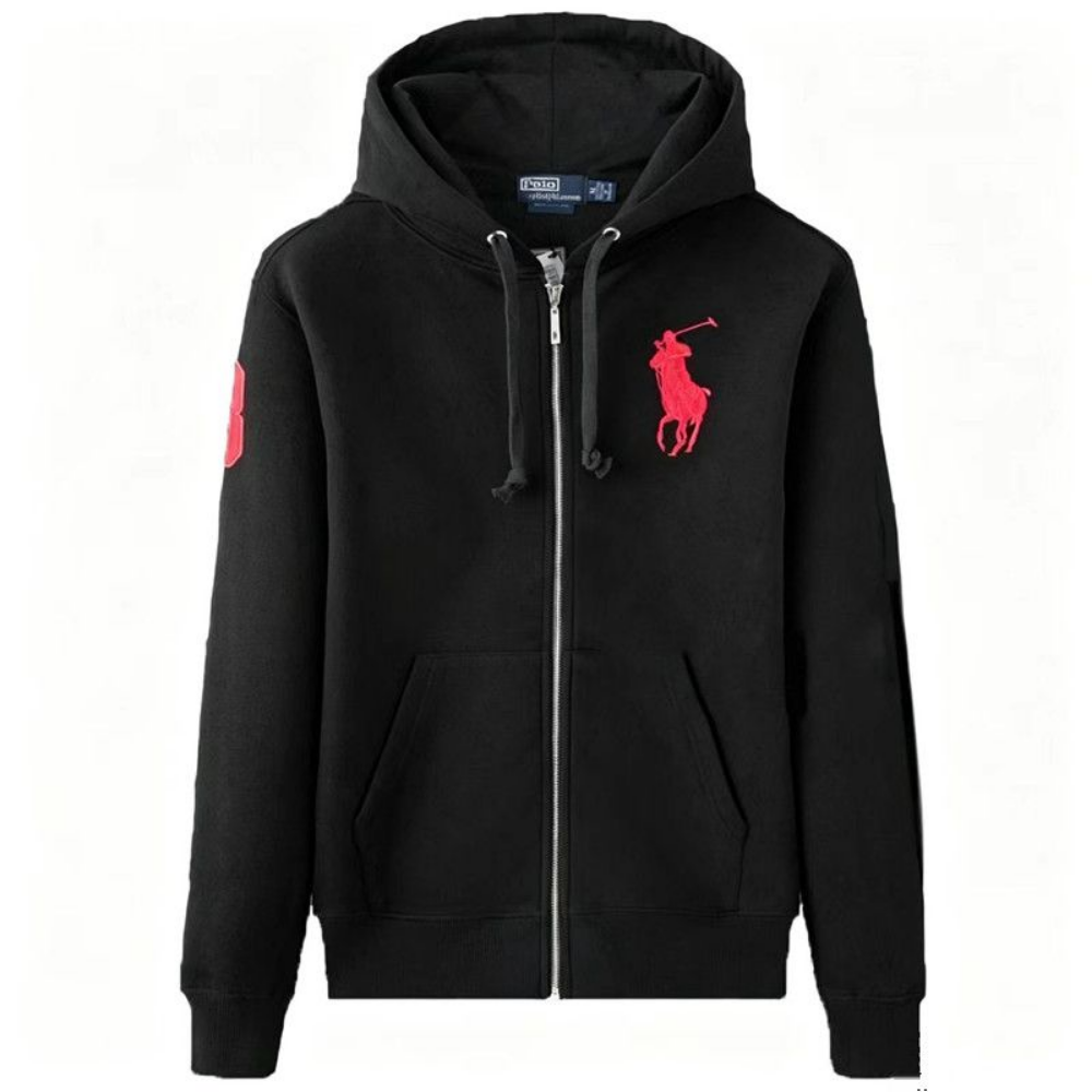 Polo Ralph Lauren Big Pony Full-Zip Hoodie — Black / Red Logo — Front